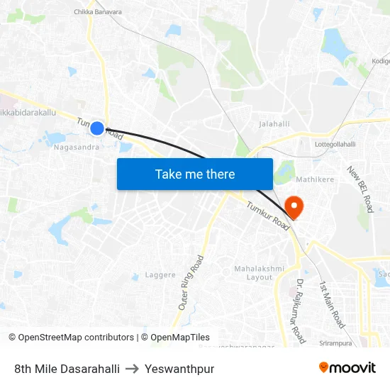 8th Mile Dasarahalli to Yeswanthpur map