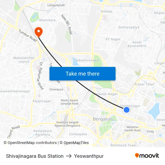 Shivajinagara Bus Station to Yeswanthpur map