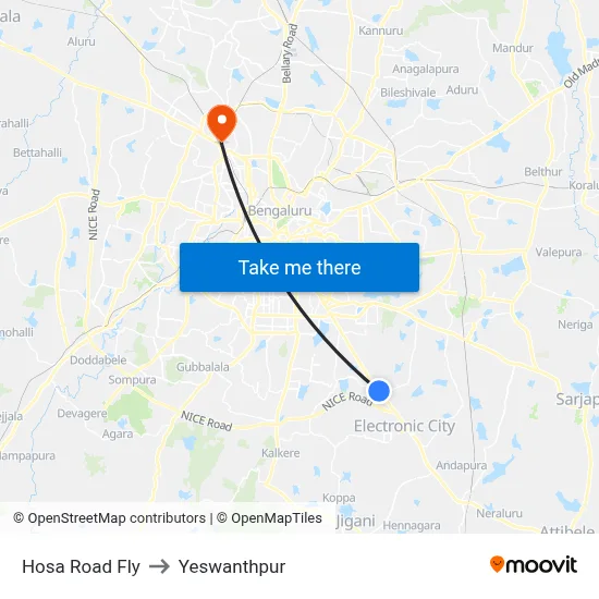Hosa Road Fly to Yeswanthpur map