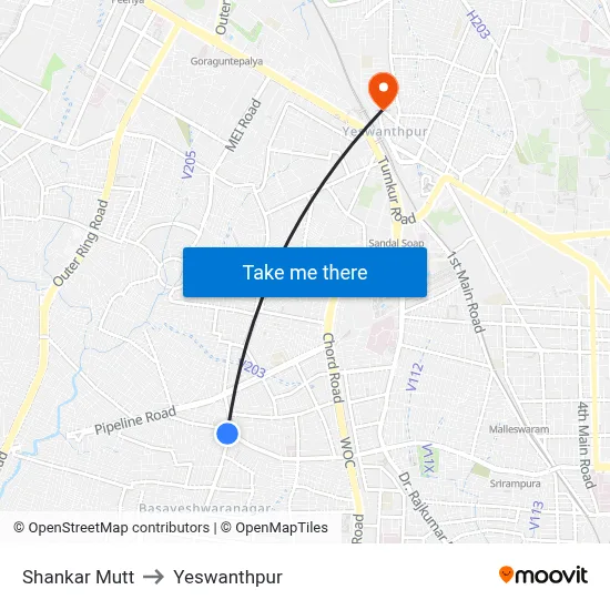 Shankar Mutt to Yeswanthpur map