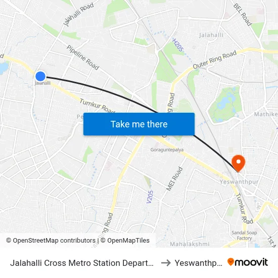Jalahalli Cross Metro Station Departure to Yeswanthpur map