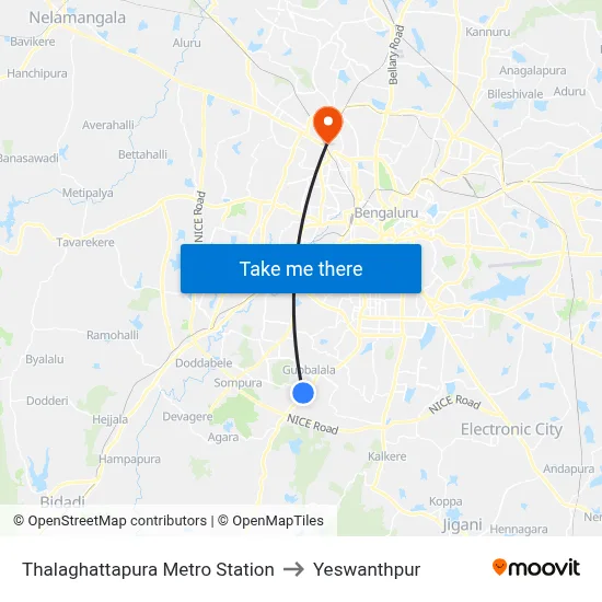 Thalaghattapura Metro Station to Yeswanthpur map