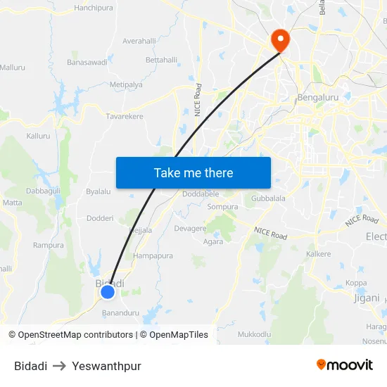 Bidadi to Yeswanthpur map