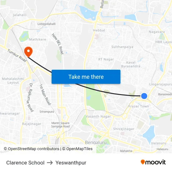 Clarence School to Yeswanthpur map