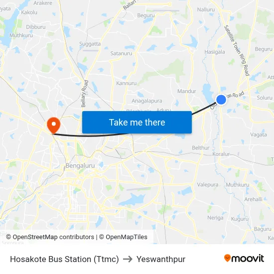 Hosakote Bus Station (Ttmc) to Yeswanthpur map