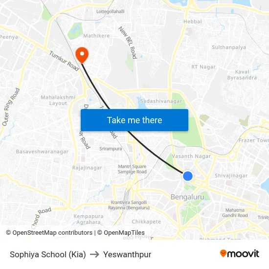 Sophiya School (Kia) to Yeswanthpur map