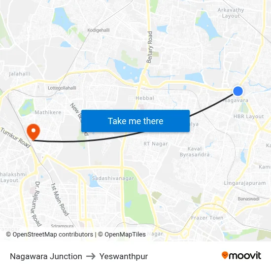 Nagawara Junction to Yeswanthpur map