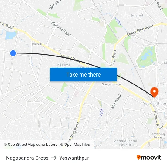 Nagasandra Cross to Yeswanthpur map