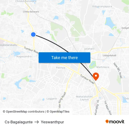 Cs-Bagalagunte to Yeswanthpur map
