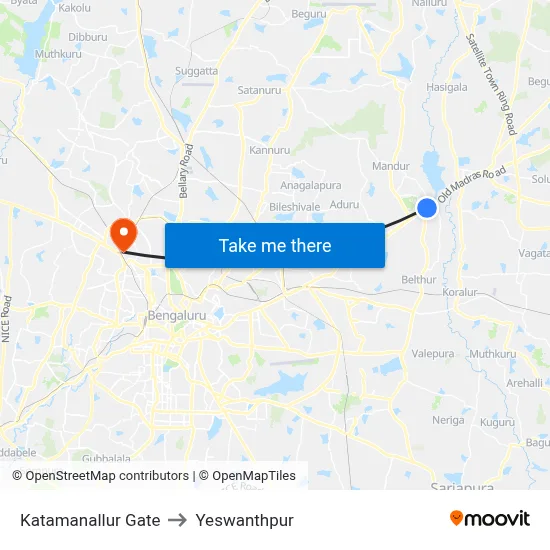 Katamanallur Gate to Yeswanthpur map