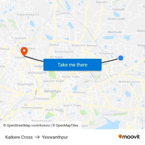 Kalkere Cross to Yeswanthpur map