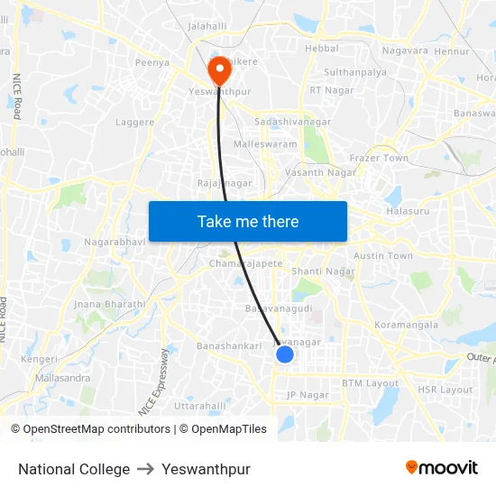 National College to Yeswanthpur map