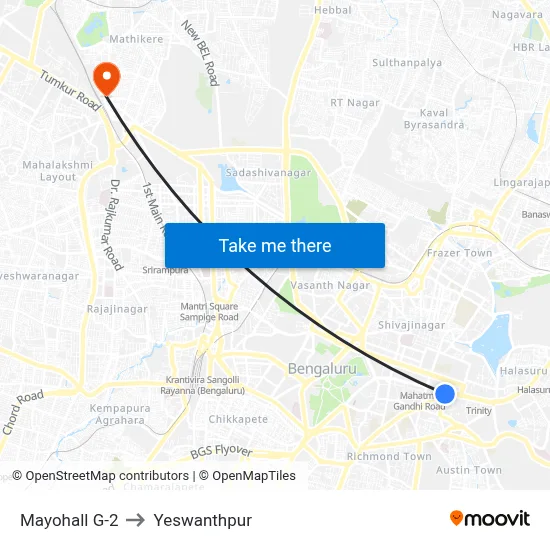 Mayohall G-2 to Yeswanthpur map