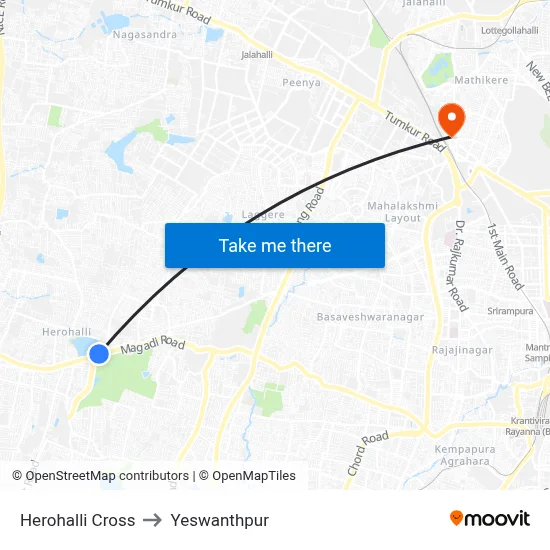 Herohalli Cross to Yeswanthpur map