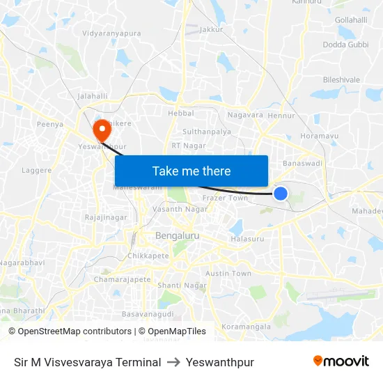 Sir M Visvesvaraya Terminal to Yeswanthpur map
