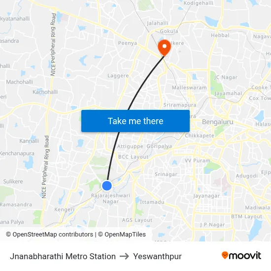 Jnanabharathi Metro Station to Yeswanthpur map