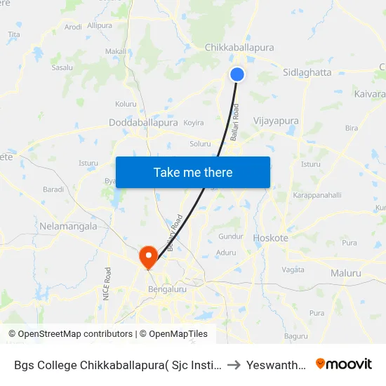 Bgs College Chikkaballapura( Sjc Institute) to Yeswanthpur map