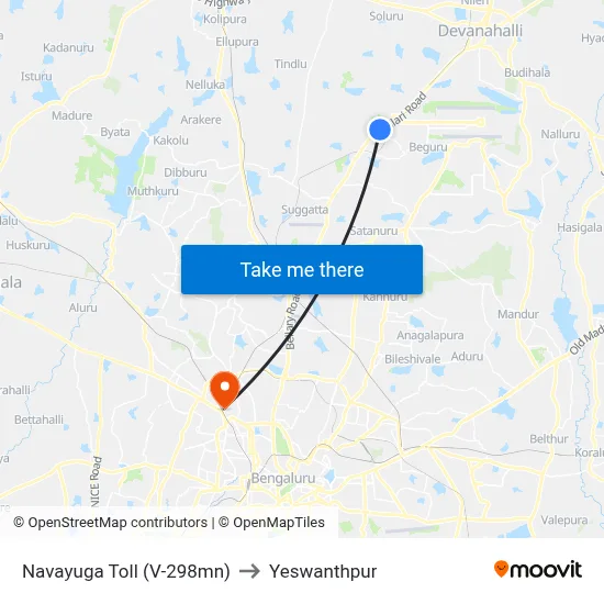 Navayuga Toll (V-298mn) to Yeswanthpur map