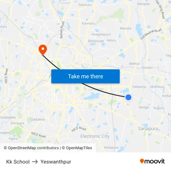 Kk School to Yeswanthpur map