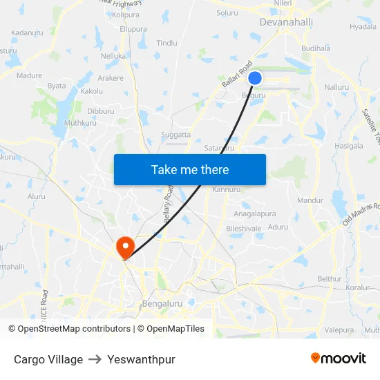 Cargo Village to Yeswanthpur map