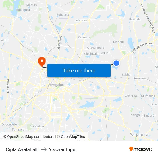 Cipla Avalahalli to Yeswanthpur map
