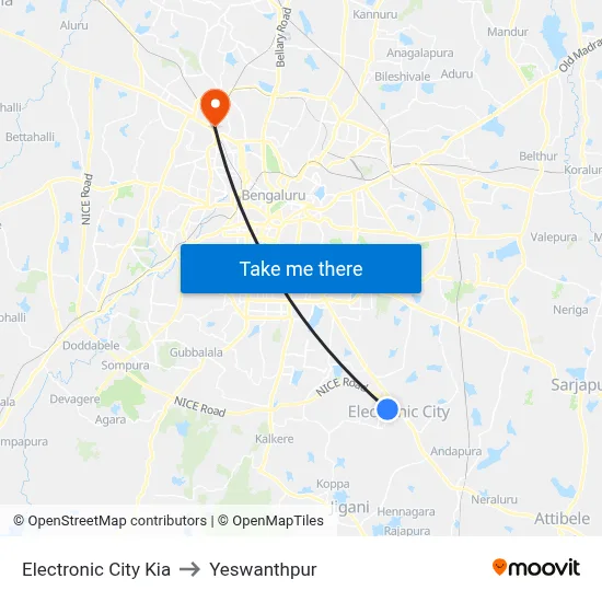 Electronic City Kia to Yeswanthpur map
