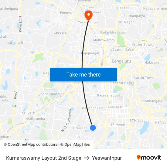 Kumaraswamy Layout 2nd Stage to Yeswanthpur map