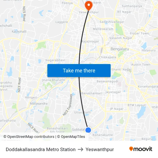 Doddakallasandra Metro Station to Yeswanthpur map