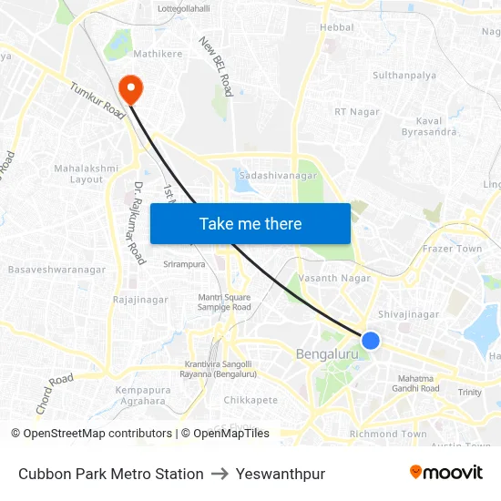 Cubbon Park Metro Station to Yeswanthpur map