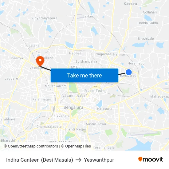 Indira Canteen (Desi Masala) to Yeswanthpur map