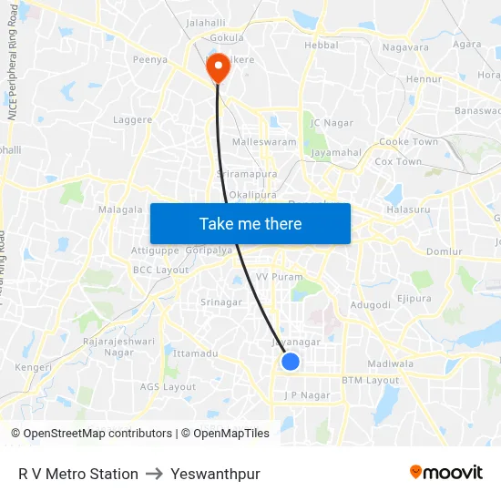 R V Metro Station to Yeswanthpur map
