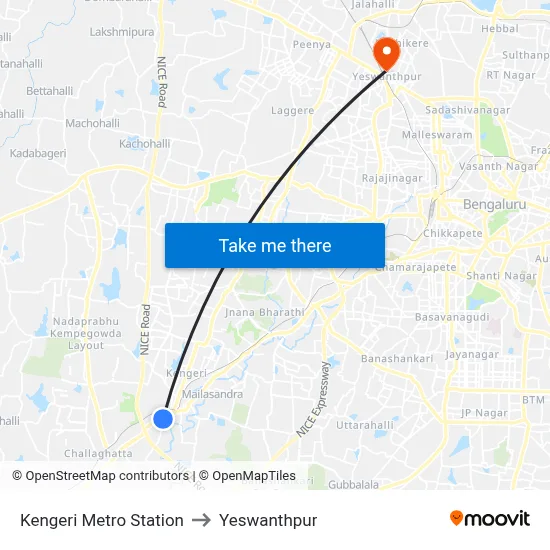 Kengeri Metro Station to Yeswanthpur map