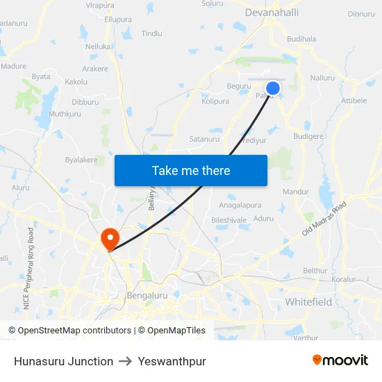 Hunasuru Junction to Yeswanthpur map