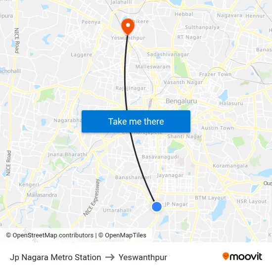 Jp Nagara Metro Station to Yeswanthpur map