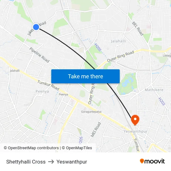 Shettyhalli Cross to Yeswanthpur map