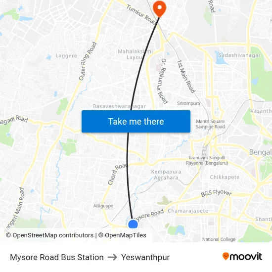 Mysore Road Bus Station to Yeswanthpur map