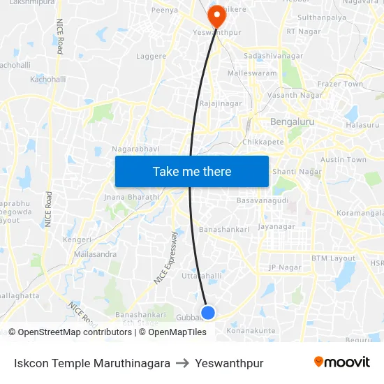 Iskcon Temple Maruthinagara to Yeswanthpur map