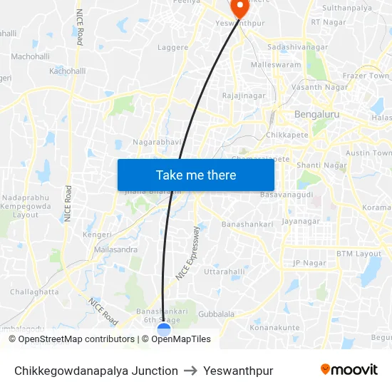 Chikkegowdanapalya Junction to Yeswanthpur map