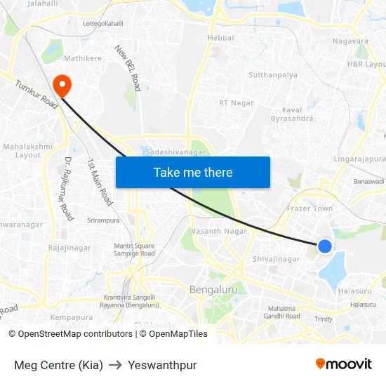 Meg Centre (Kia) to Yeswanthpur map