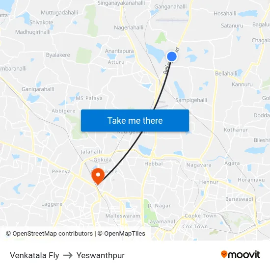 Venkatala Fly to Yeswanthpur map