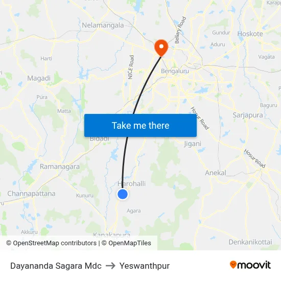 Dayananda Sagara Mdc to Yeswanthpur map