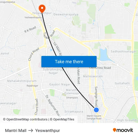 Mantri Mall to Yeswanthpur map