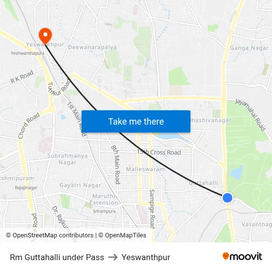Rm Guttahalli under Pass to Yeswanthpur map