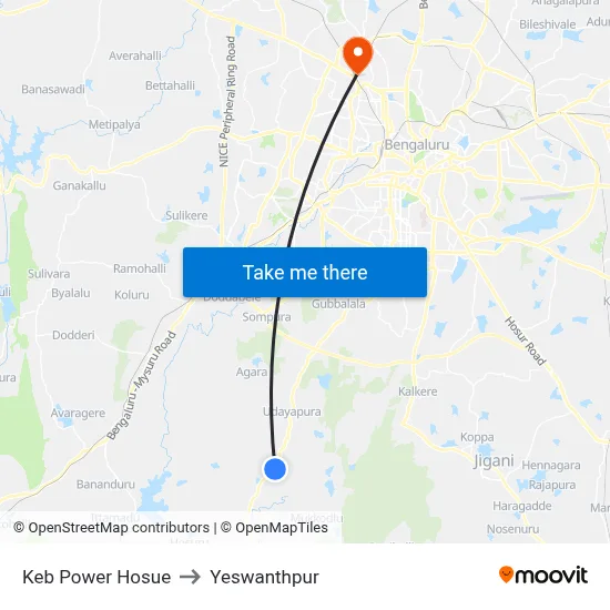 Keb Power Hosue to Yeswanthpur map