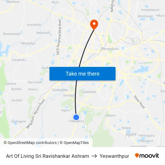 Art Of Living Sri Ravishankar Ashram to Yeswanthpur map