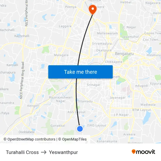 Turahalli Cross to Yeswanthpur map