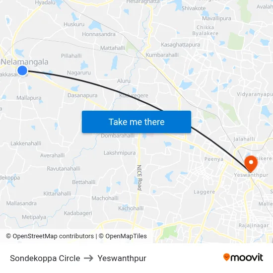 Sondekoppa Circle to Yeswanthpur map