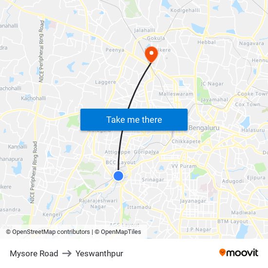 Mysore Road to Yeswanthpur map