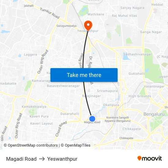 Magadi Road to Yeswanthpur map