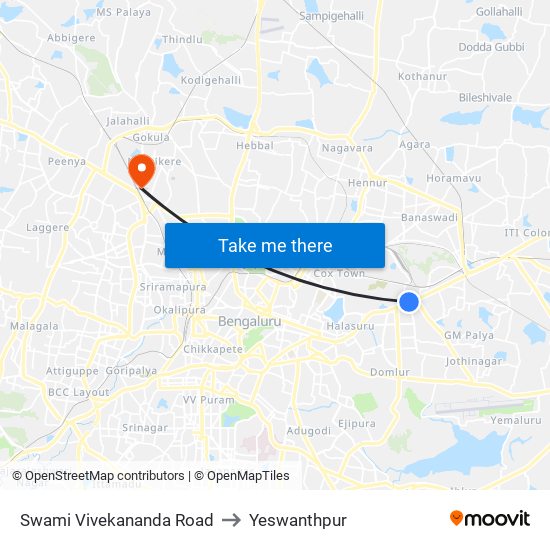 Swami Vivekananda Road to Yeswanthpur map